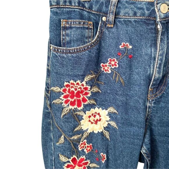 Topshop Dark Blue Embroidered Mom Jeans in Size W28 L32 - Picture 9 of 16